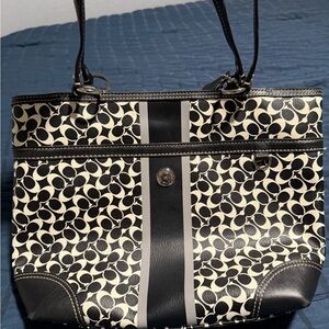 Coach Black and Cream Patterned Tote